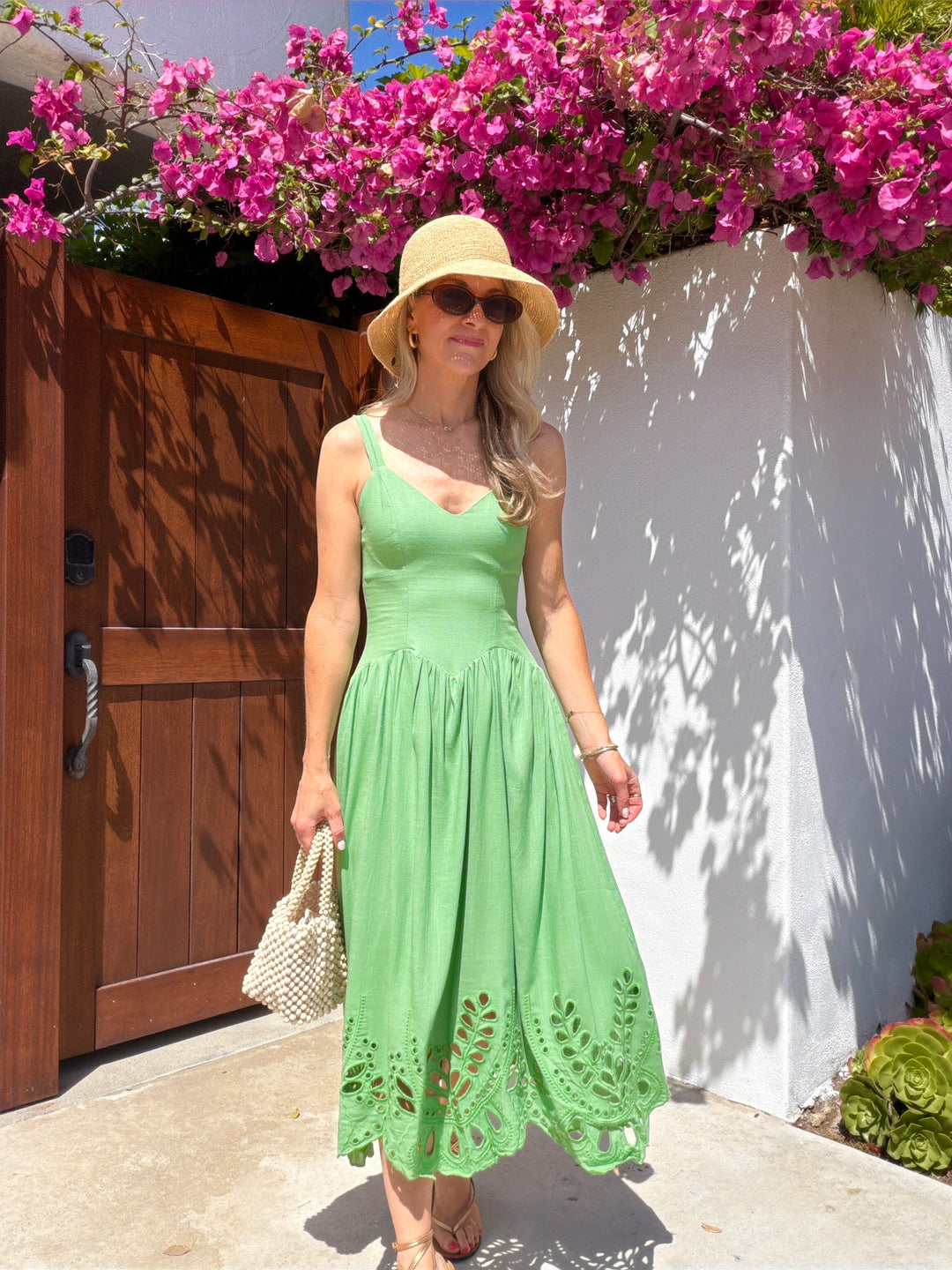 green eyelet midi dress Sydney Green Eyelet Dress