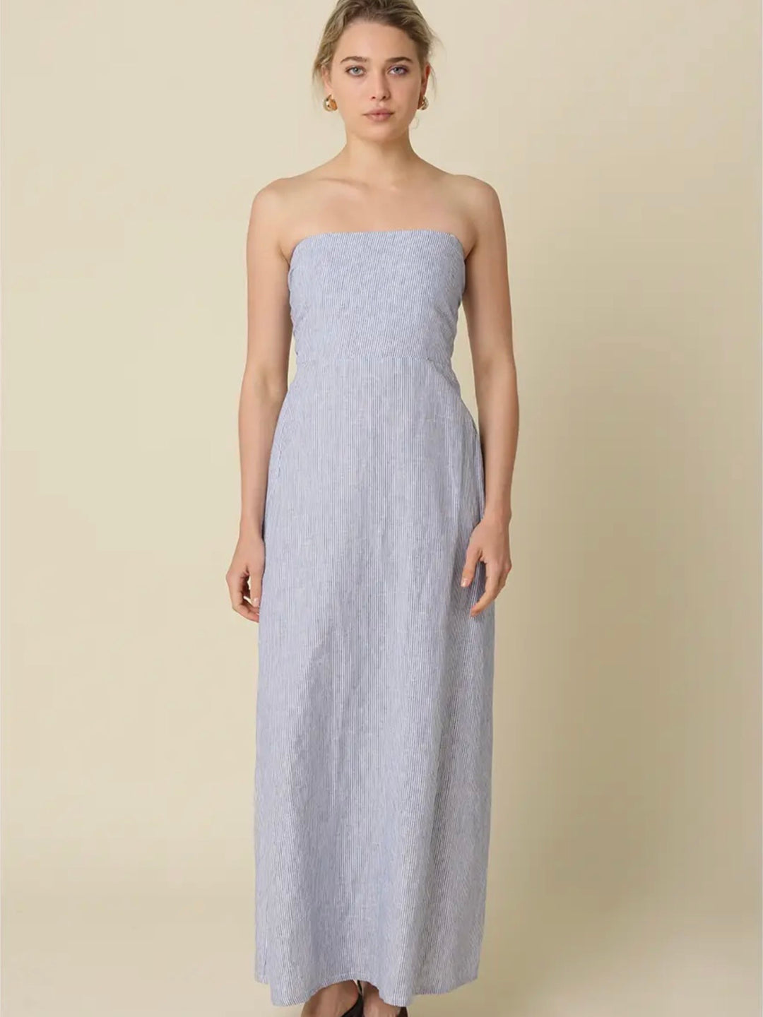 Dylan Stripe Linen Strapless Midi In Blue – WAVERLY