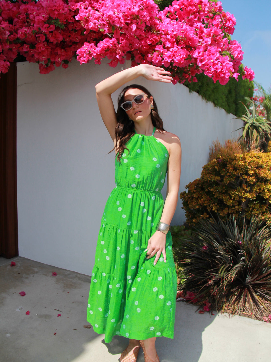 frnch green dress FRNCH Felice Green Stripe Cotton Sleeveless Maxi Dress